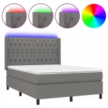 sötétszürke szövet rugós és LED-es ágy matraccal 140x200 cm