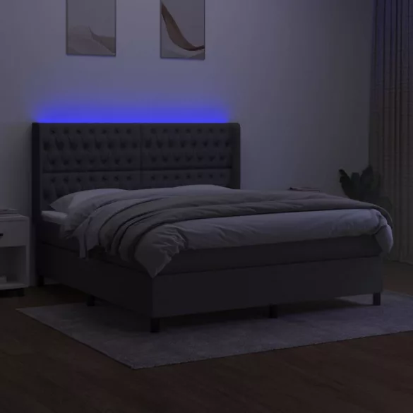 sötétszürke szövet rugós és LED-es ágy matraccal 160x200 cm