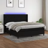 fekete szövet rugós és LED-es ágy matraccal 160x200 cm