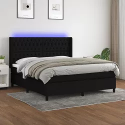 fekete szövet rugós és LED-es ágy matraccal 160x200 cm