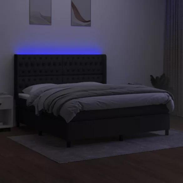 fekete szövet rugós és LED-es ágy matraccal 160x200 cm