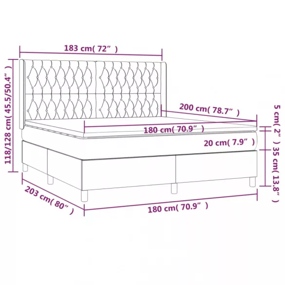 sötétszürke szövet rugós és LED-es ágy matraccal 180 x 200 cm