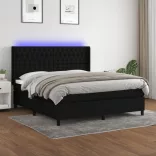 fekete szövet rugós és LED-es ágy matraccal 180 x 200 cm