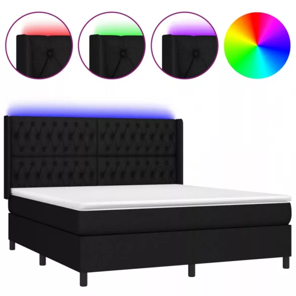 fekete szövet rugós és LED-es ágy matraccal 180 x 200 cm