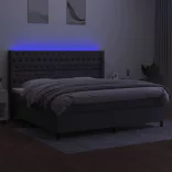 sötétszürke szövet rugós és LED-es ágy matraccal 200x200 cm