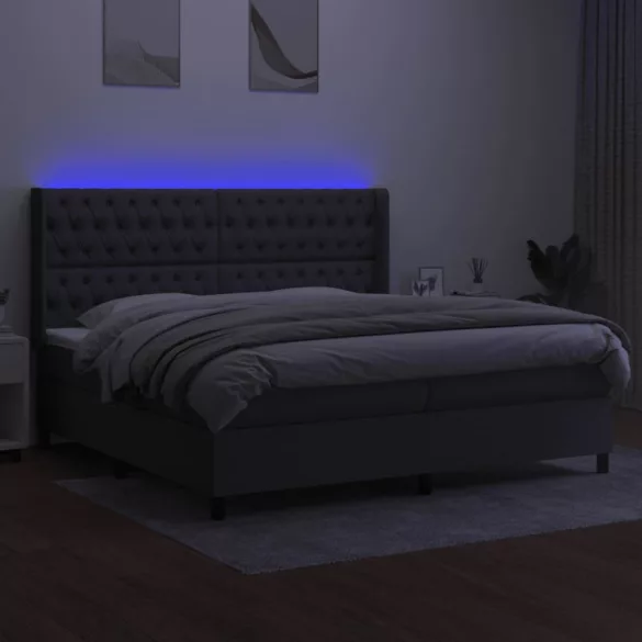 sötétszürke szövet rugós és LED-es ágy matraccal 200x200 cm