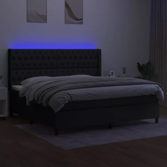 fekete szövet rugós és LED-es ágy matraccal 200x200 cm
