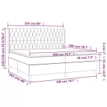 fekete szövet rugós és LED-es ágy matraccal 200x200 cm