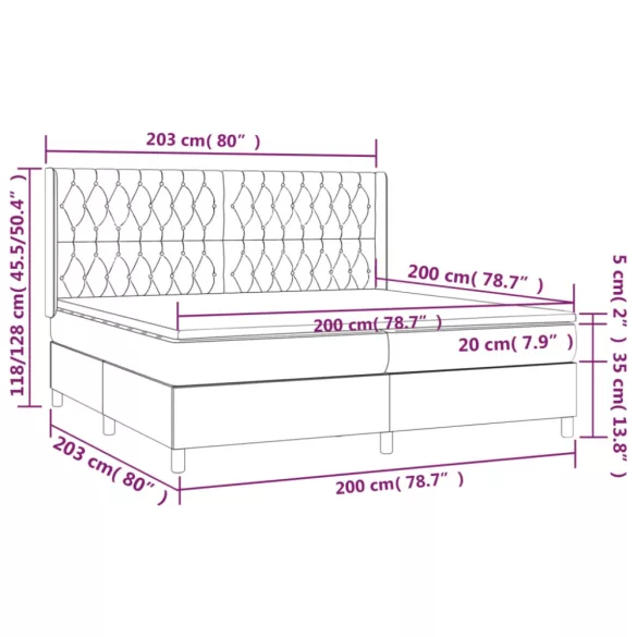fekete szövet rugós és LED-es ágy matraccal 200x200 cm