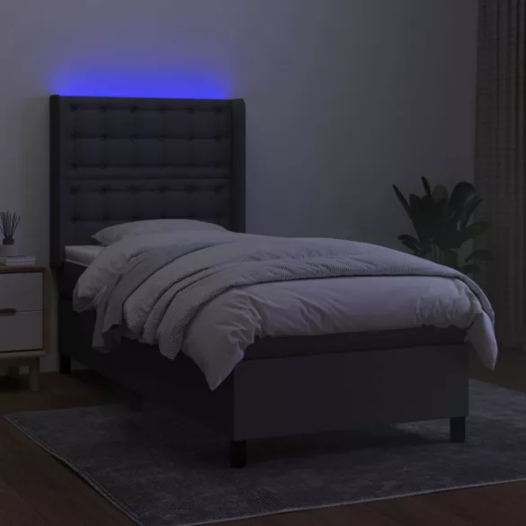 sötétszürke szövet rugós és LED-es ágy matraccal 80 x 200 cm
