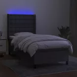 sötétszürke szövet rugós és LED-es ágy matraccal 90x190 cm