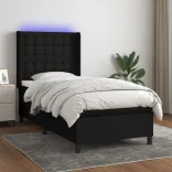 fekete szövet rugós és LED-es ágy matraccal 100x200 cm