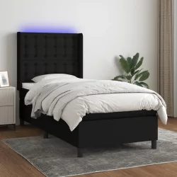 fekete szövet rugós és LED-es ágy matraccal 100x200 cm