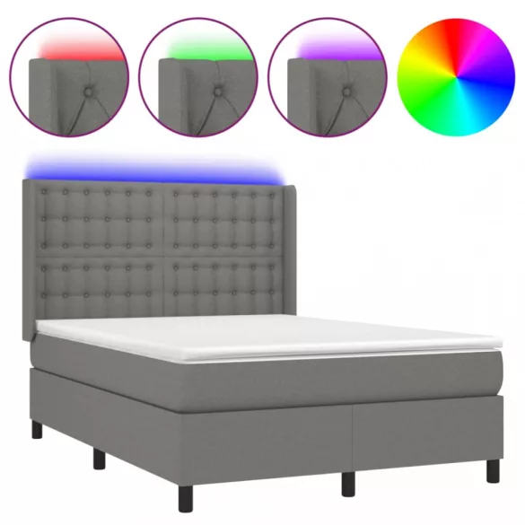 sötétszürke szövet rugós és LED-es ágy matraccal 140x190 cm
