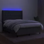 sötétszürke szövet rugós és LED-es ágy matraccal 140x190 cm