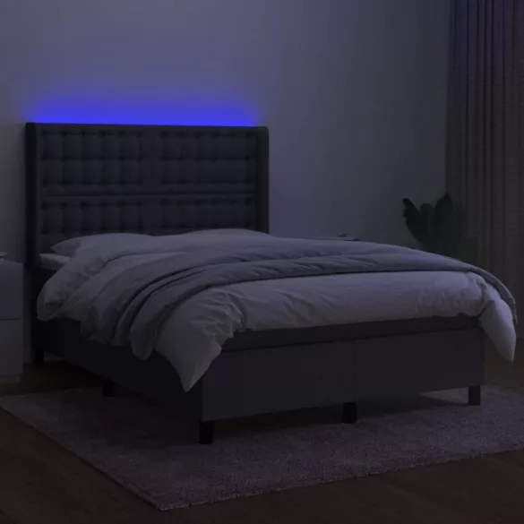 sötétszürke szövet rugós és LED-es ágy matraccal 140x190 cm