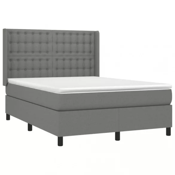 sötétszürke szövet rugós és LED-es ágy matraccal 140x190 cm