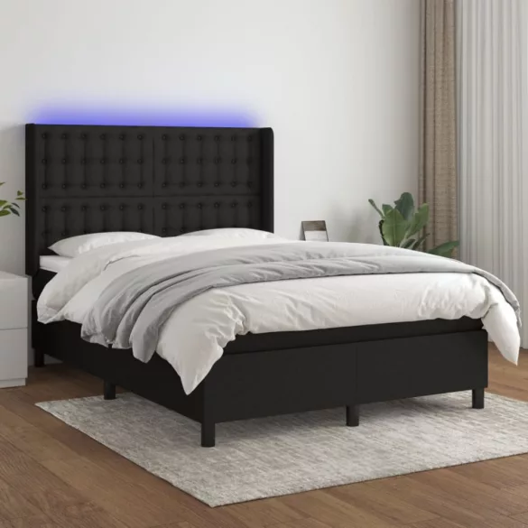 fekete szövet rugós és LED-es ágy matraccal 140x190 cm