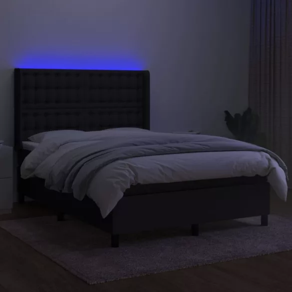 fekete szövet rugós és LED-es ágy matraccal 140x190 cm
