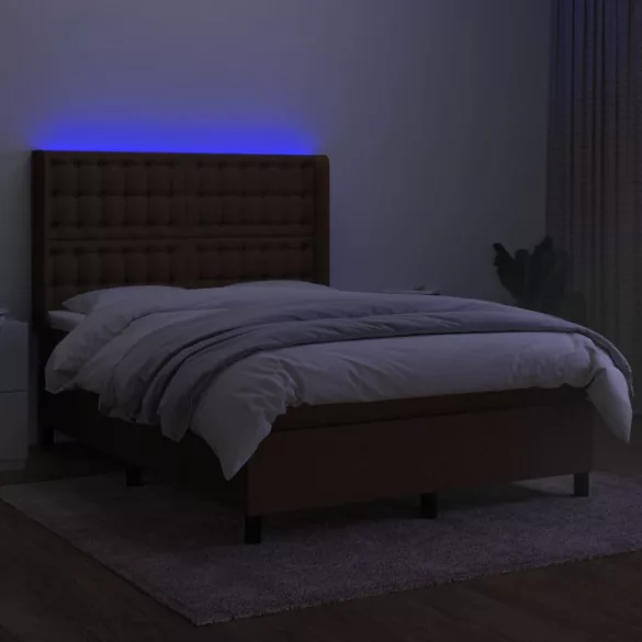 barna szövet rugós és LED-es ágy matraccal 140x190 cm