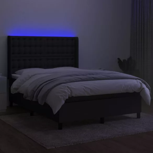 fekete szövet rugós és LED-es ágy matraccal 140x200 cm