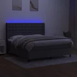 sötétszürke szövet rugós és LED-es ágy matraccal 160x200 cm