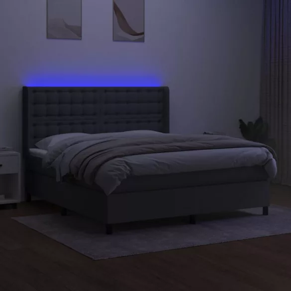 sötétszürke szövet rugós és LED-es ágy matraccal 160x200 cm