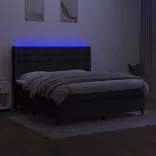 fekete szövet rugós és LED-es ágy matraccal 160x200 cm