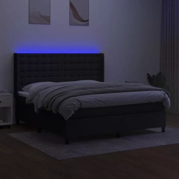 fekete szövet rugós és LED-es ágy matraccal 160x200 cm