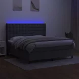 sötétszürke szövet rugós és LED-es ágy matraccal 180 x 200 cm