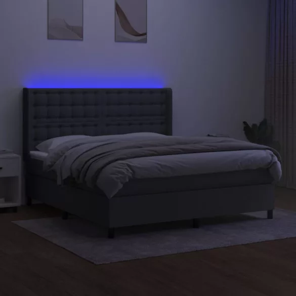 sötétszürke szövet rugós és LED-es ágy matraccal 180 x 200 cm