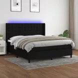 fekete szövet rugós és LED-es ágy matraccal 180 x 200 cm