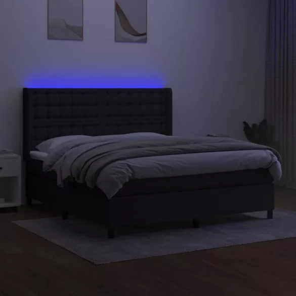 fekete szövet rugós és LED-es ágy matraccal 180 x 200 cm