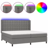sötétszürke szövet rugós és LED-es ágy matraccal 200x200 cm