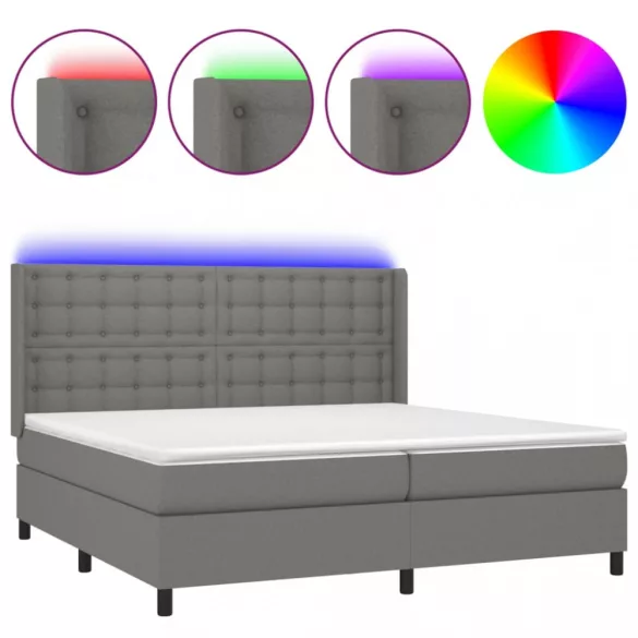 sötétszürke szövet rugós és LED-es ágy matraccal 200x200 cm