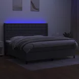 sötétszürke szövet rugós és LED-es ágy matraccal 200x200 cm
