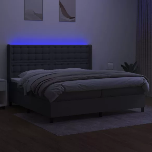 sötétszürke szövet rugós és LED-es ágy matraccal 200x200 cm