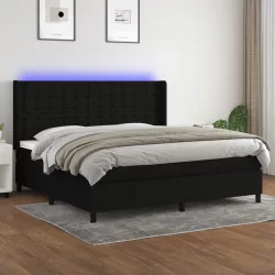fekete szövet rugós és LED-es ágy matraccal 200x200 cm