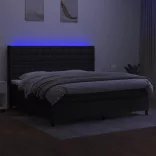 fekete szövet rugós és LED-es ágy matraccal 200x200 cm