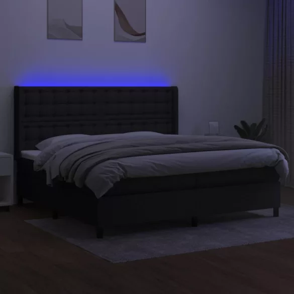 fekete szövet rugós és LED-es ágy matraccal 200x200 cm