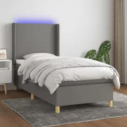   sötétszürke szövet rugós és LED-es ágy matraccal 80 x 200 cm