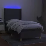 sötétszürke szövet rugós és LED-es ágy matraccal 80 x 200 cm