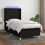 fekete szövet rugós és LED-es ágy matraccal 80 x 200 cm