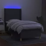 sötétszürke szövet rugós és LED-es ágy matraccal 90x190 cm