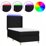fekete szövet rugós és LED-es ágy matraccal 90x190 cm