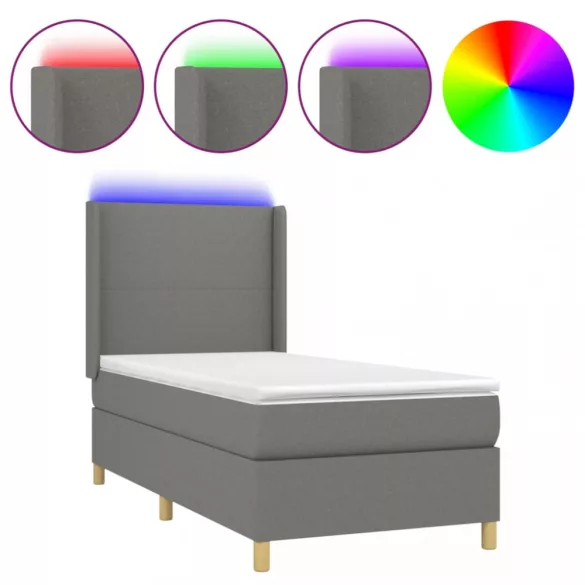 sötétszürke szövet rugós és LED-es ágy matraccal 90x200 cm
