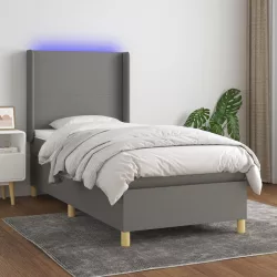   sötétszürke szövet rugós és LED-es ágy matraccal 100x200 cm