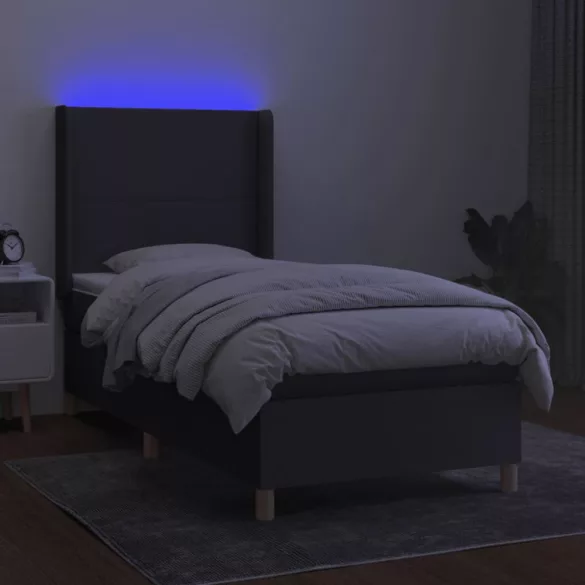 sötétszürke szövet rugós és LED-es ágy matraccal 100x200 cm