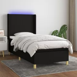fekete szövet rugós és LED-es ágy matraccal 100x200 cm