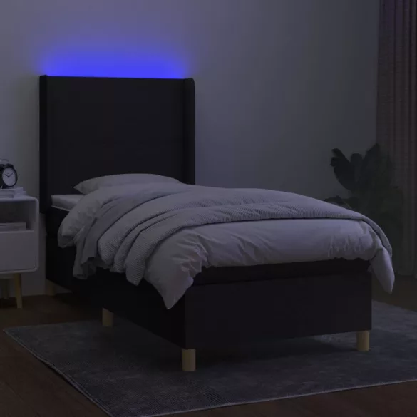 fekete szövet rugós és LED-es ágy matraccal 100x200 cm